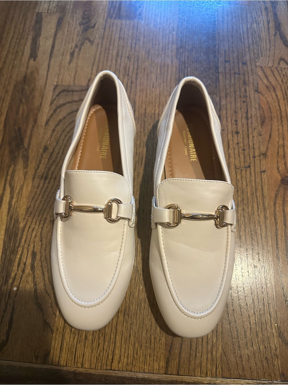 Women’s Cream Leather Loafers with Gold Horsebit